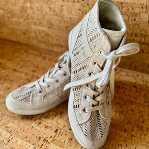 Coach Ivory Perforated Suede High Top Sneakers | Lace-Up | Women’s